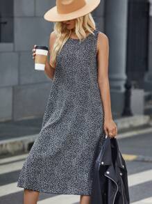 EMERY ROSE Vestido tank con estampado con bolsillo oblicuo