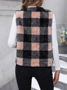 SHEIN LUNE 大方格圖案拉鍊絨毛夾克背心 - 彩色 - 查看 2