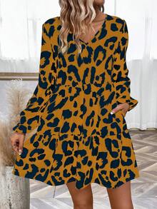 SHEIN LUNE Allover Print Ruffle Hem Smock Dress - Yellow - View 5