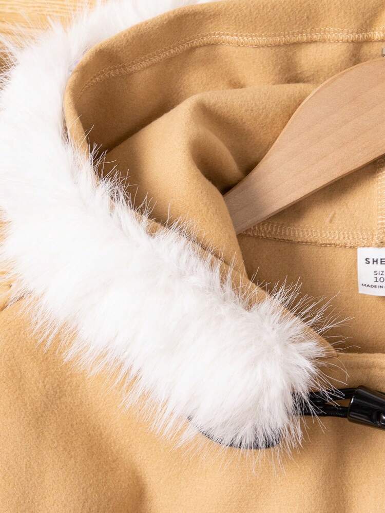 Tween Girl 1pc Fuzzy Trim Hooded Duffle Overcoat