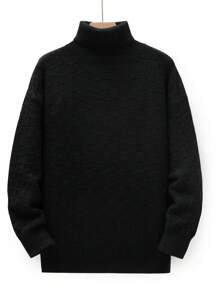 Men Solid Turtleneck Drop Shoulder Sweater - Black - View 1