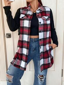 Flirla 大碼格紋印花翻蓋細節外套 - 彩色 - 查看 3