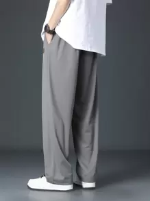 加大码男士字母贴布抽绳腰带运动裤 - 深灰色 - 查看 2