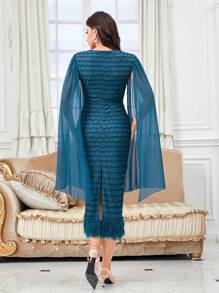 Modelyn 方領斗篷袖流蘇下擺洋裝 - 水鴨藍 - 查看 2