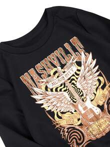 Guitar & Letter Graphic Sweatshirt - Black - View 5