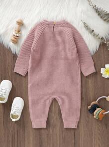 女嬰字母&花卉圖案插肩袖毛衣連身衣