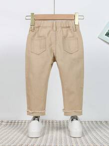 女嬰破洞毛邊牛仔褲 - 卡其色 - 查看 2