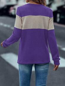 EMERY ROSE Color Block Tee - Purple - View 2