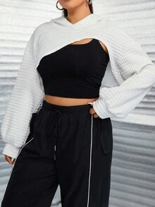 Celure Plus Size Drop Shoulder Super Crop Sweatshirt Without Cami Top - White - View 5