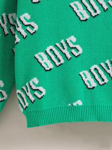 Tween Boy Letter Pattern Drop Shoulder Sweater - Green - View 5