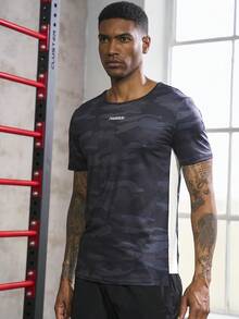 Manfinity Sport Corelite 男士迷彩印花字母圖案運動T恤 - 彩色 - 查看 5