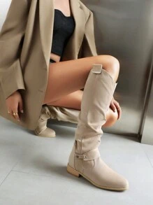 時尚女士過膝靴 - 杏色 - 查看 5