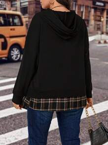 Calvaya Plus Plaid Print Drop Shoulder Drawstring Hoodie Pullover Fall Outfit