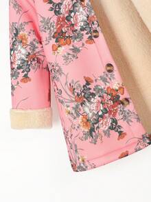 SHEIN Cô gái In hoa Lót Teddy Áo trùm đầu - Hồng - Xem 5