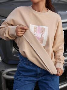 EURMUSE Letter Graphic Drop Shoulder Sweatshirt - Apricot - View 2