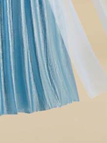 Teen Girl Solid Mesh Panel Flare Hem Party Dress - Blue - View 6