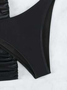 SHEIN Swim Appliques Ruched Bikini Set With Beach Skirt - Black - View 4