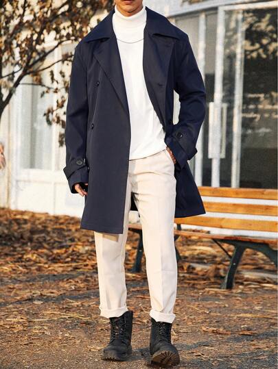 Manfinity Homme Men'S Plus Size Double Breasted Belted Trench Coat