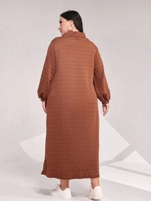 Mulvari Hơn Cổ cao Tay áo lồng đèn Đầm nỉ - Rỉ Nâu - Xem 2