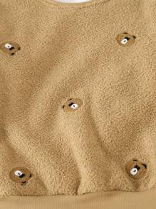 Tween Boy Bear Embroidery Flannel PJ Set - Brown - View 7