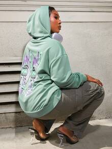 Slaydiva Plus Size Letter Graphic Drop Shoulder Sweatshirt - Green - View 2