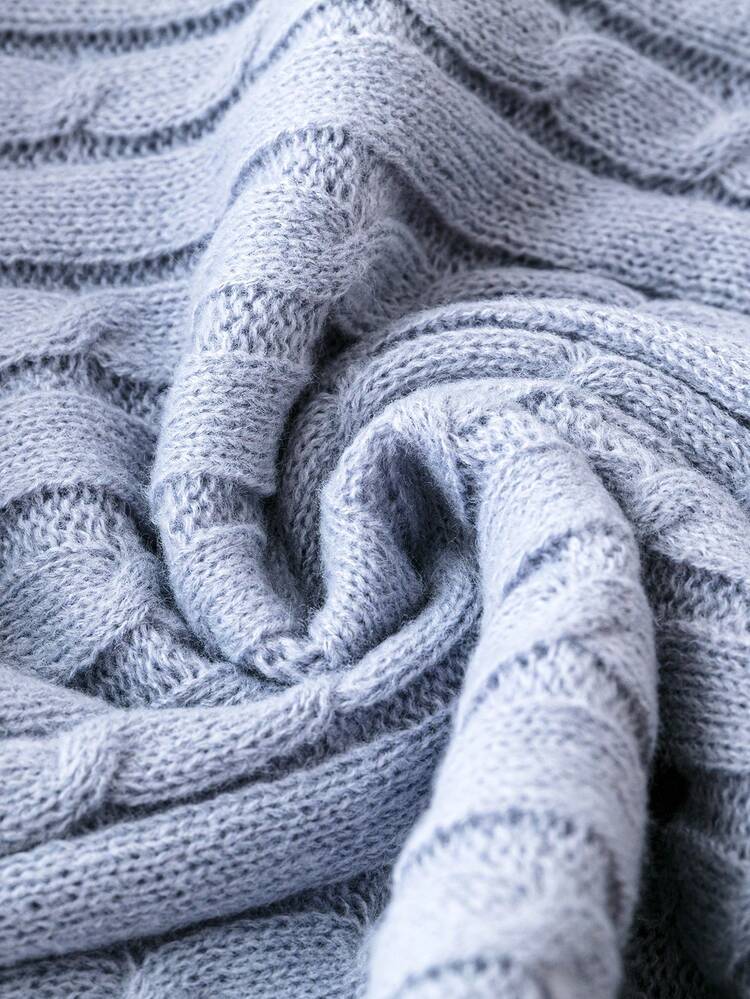 Plus Solid Cable Knit Sweater Knit Pullover Fall Winter Sweater