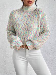 SHEIN Essnce Jersey de space dye de cuello alto de hombros caídos - Multicolor - Ver 1