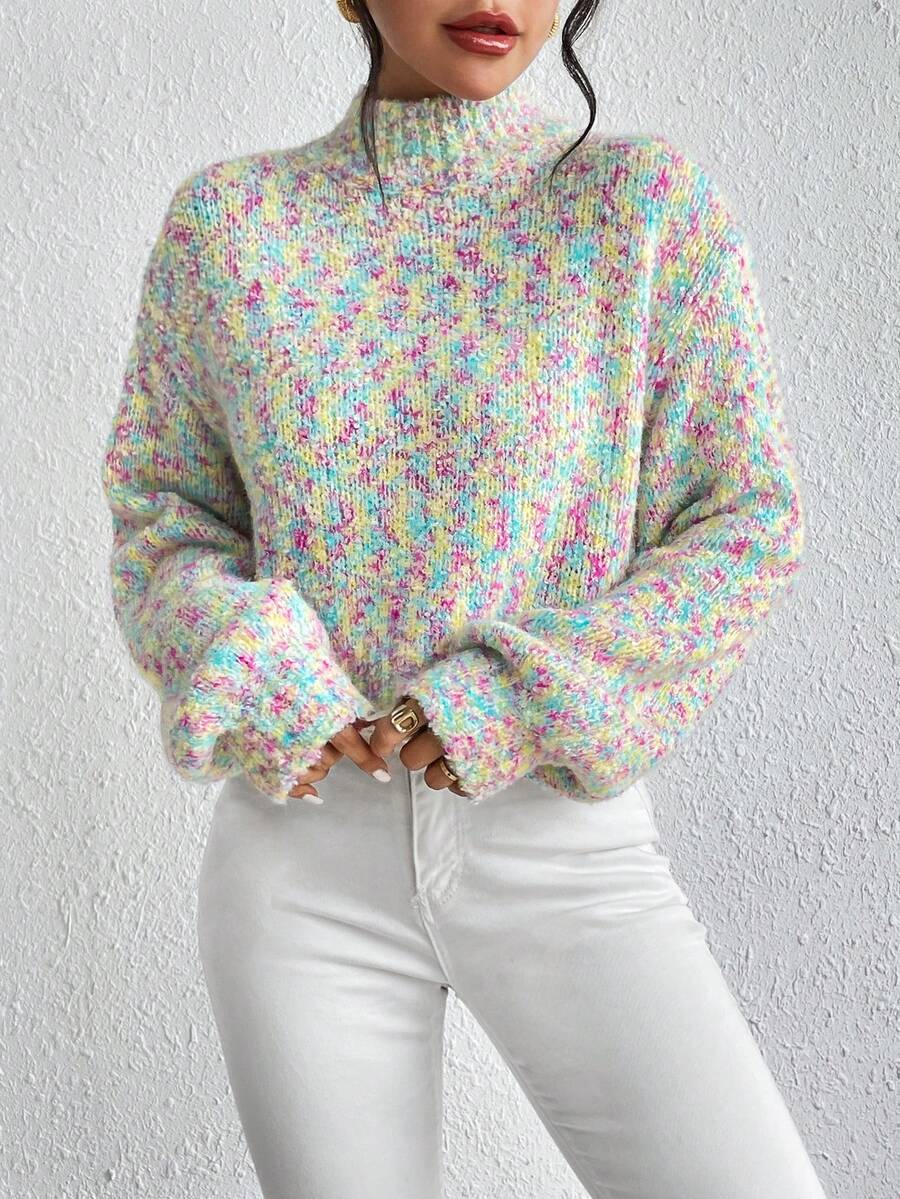 SHEIN Essnce Jersey de space dye de cuello alto de hombros caídos - Multicolor - Ver 1