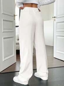 SHEIN Unity High Waist Slant Pocket Straight Leg Pants - White - View 2
