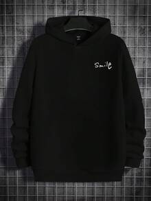 GENTILAND Men Bear & Letter Graphic Drawstring Hoodie - Black - View 3