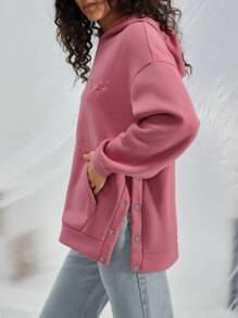 SHEIN EZwear Đồ họa Chữ cái Túi kangaroo Thả vai Hoodie - Hồng - Xem 2