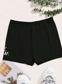 INAWLY Plus Letter Graphic Biker Shorts Booty Shorts - Black - View 3