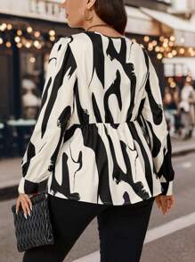 Calvaya Plus Graphic Print Twist Front Asymmetrical Hem Blouse