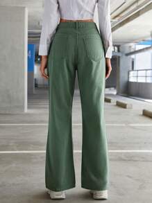 SHEIN EZwear Ripped Flare Leg Jeans - Army Green - View 3