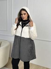 SHEIN LUNE Plus Two Tone Hooded Teddy Coat