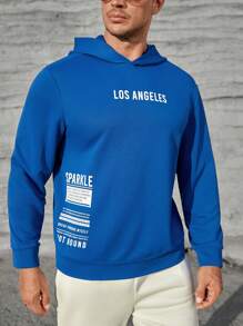 EASEVO 男士大码字母圖案連帽衫 - 藍色 - 查看 1