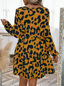 SHEIN LUNE Allover Print Ruffle Hem Smock Dress - Yellow - View 2