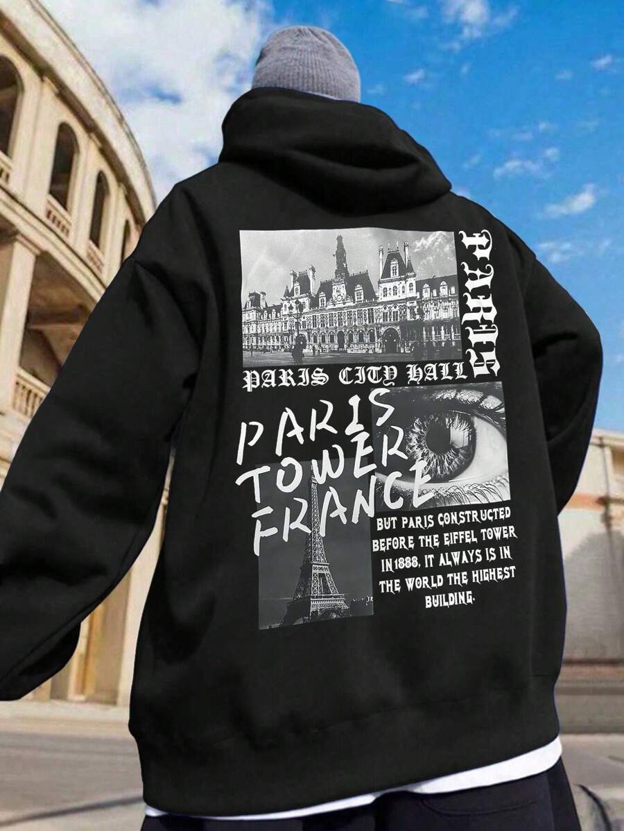 Manfinity EMRG Nam Đồ họa Khẩu hiệu Dây rút Hoodie - màu đen - Xem 1