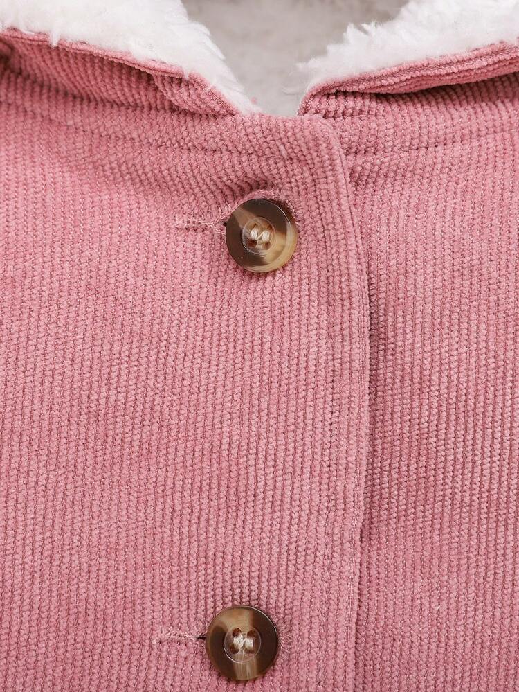 Baby Girl Panda Embroidery 3D Ear Design Teddy Lined Hooded Coat