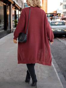 SHEIN LUNE Áo len cardigan dáng rộng có hai túi Giáng sinh cỡ lớn - Màu Đỏ Sâu - Xem 2
