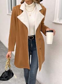 Chiquease Lapel Neck Teddy Lined Single Breasted Coat - Apricot - View 3