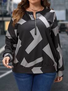 EMERY ROSE 大碼幾何印花半拉鏈運動衫 - 彩色 - 查看 4