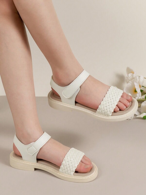 1pair Kids' Flat Sandals, White, For Girls