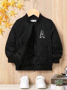 SHEIN 小男孩虎纹绗缝加厚外套 - 黑色 - 查看 2