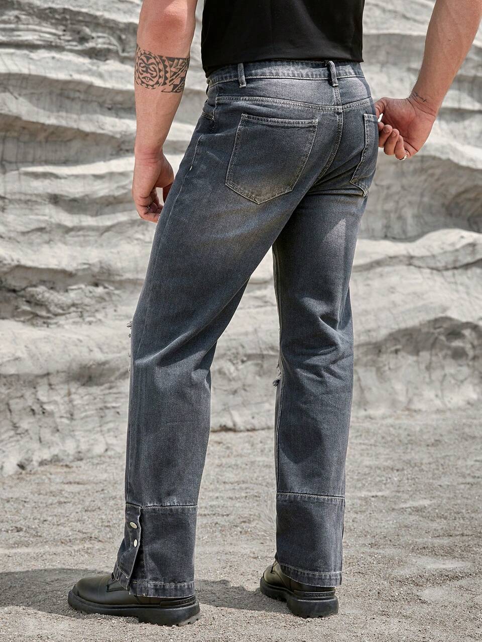 Men Ripped Straight Leg Jeans
