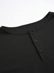 HUEFORM Men Button Front Long Sleeve Tee, Fall - Black - View 5