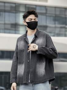 Manfinity Roghcode Men's Oversized Denim Shirt With Dual Pockets And Button Front - Black - View 5
