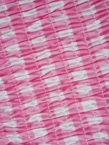 SHEIN Unity Bản in Gingham Nếp gấp Phần Ngực Tay áo lồng đèn Bandana Hem Áo sơ mi Crop - Hồng - Xem 4