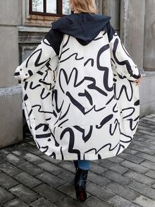 Calvaya Talla grande Gabardina con estampado de dibujo de hombros caídos - Albaricoque - Ver 2