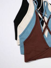 Easithlete 4pcs Solid Criss Cross Back Sports Bra - Multicolor - View 5